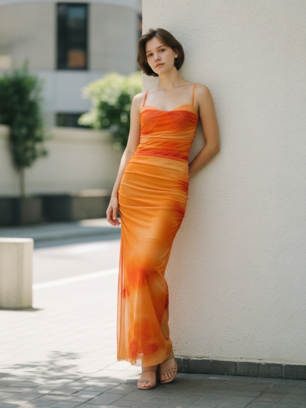 Zara Orange Ruched Dress